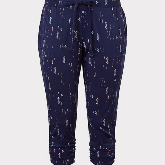 Navy Challis Arrow Crop Pull On Pant - Picture 3 of 4